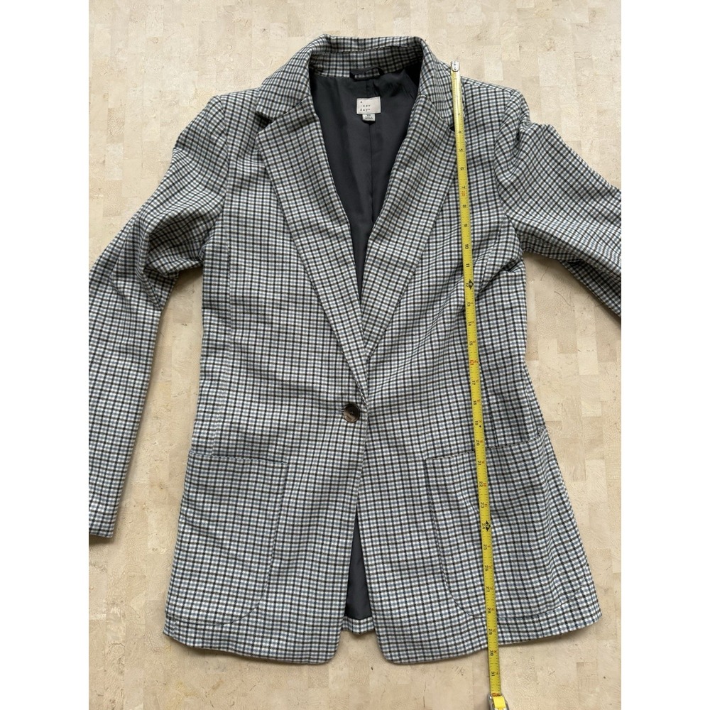 A New Day Oversized Plaid One Button Blazer Size XS Pocket‎ Blue Gray Academia - Picture 3 of 5